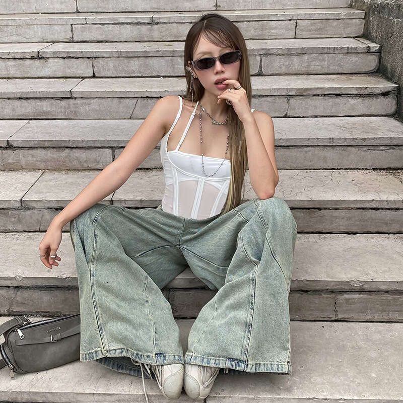 2025 Summer New Solid Color Slim Street Fashion Camisole Mesh Sexy Backless Vest Women's Clothing 742
