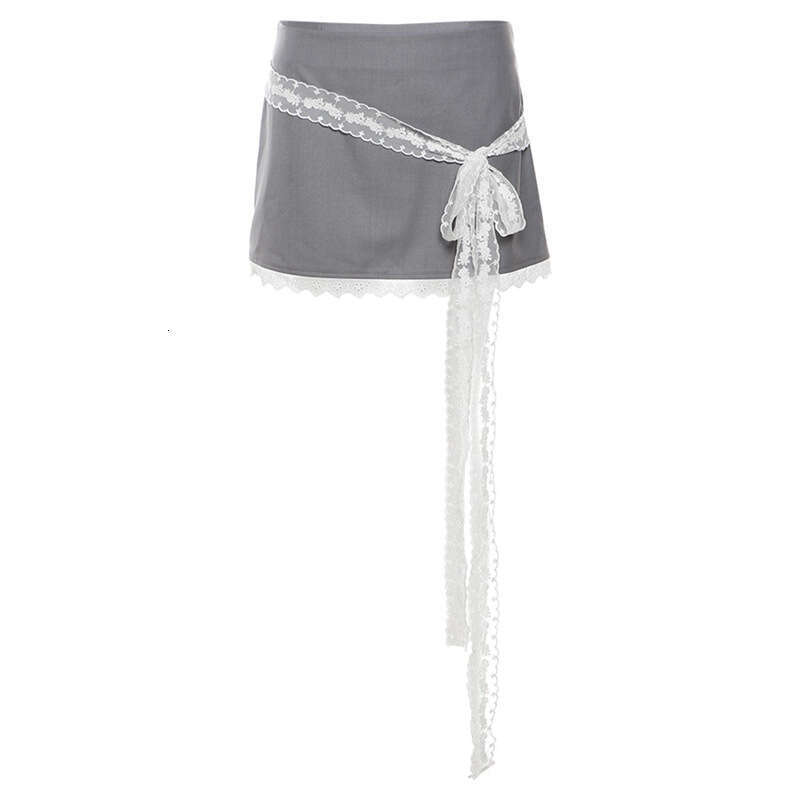 2023 Winter New Women's Street Fashion High-Waisted Lace Trim Skirt 42e