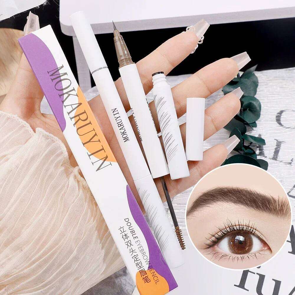 2 in1 Double-headed Liquid Eyebrow Pencil Long Lasting Easy To Color Dye Brow Cream Waterproof Lying Silkworm Eyeliner Cosmetics X250