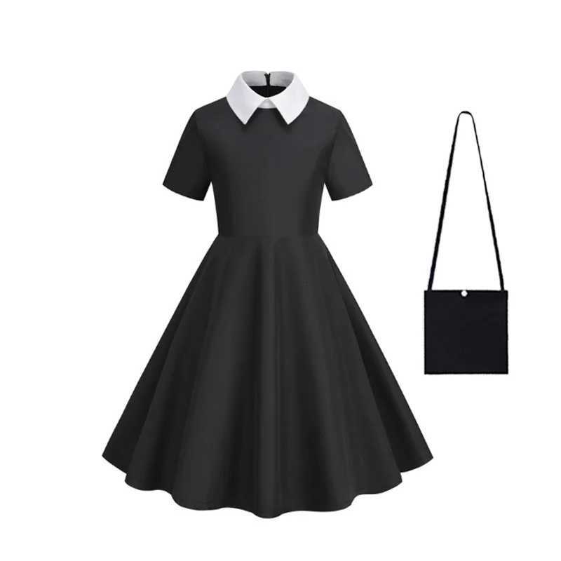 Children Addams Costume Baby Girls Family Cosplay Halloween Wed.Gothic Dress Kids Family Dancing Black Dress Pageant Fantasy Set Z250725