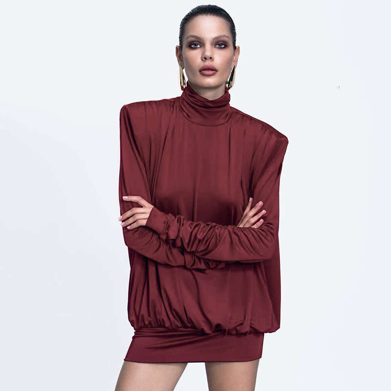 Fds300 Women's Autumn New Solid Color High Collar Long Sleeve Sexy Bodycon Dress B5
