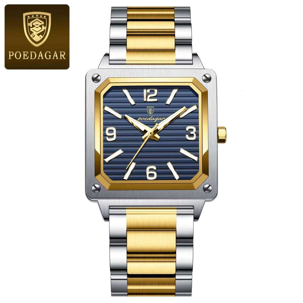 DHwatches POEDAGAR Casual Design Men's Square Business Quartz Wristwatch Waterproof Luminous Stainless Steel Men Watches Relogio Masculino