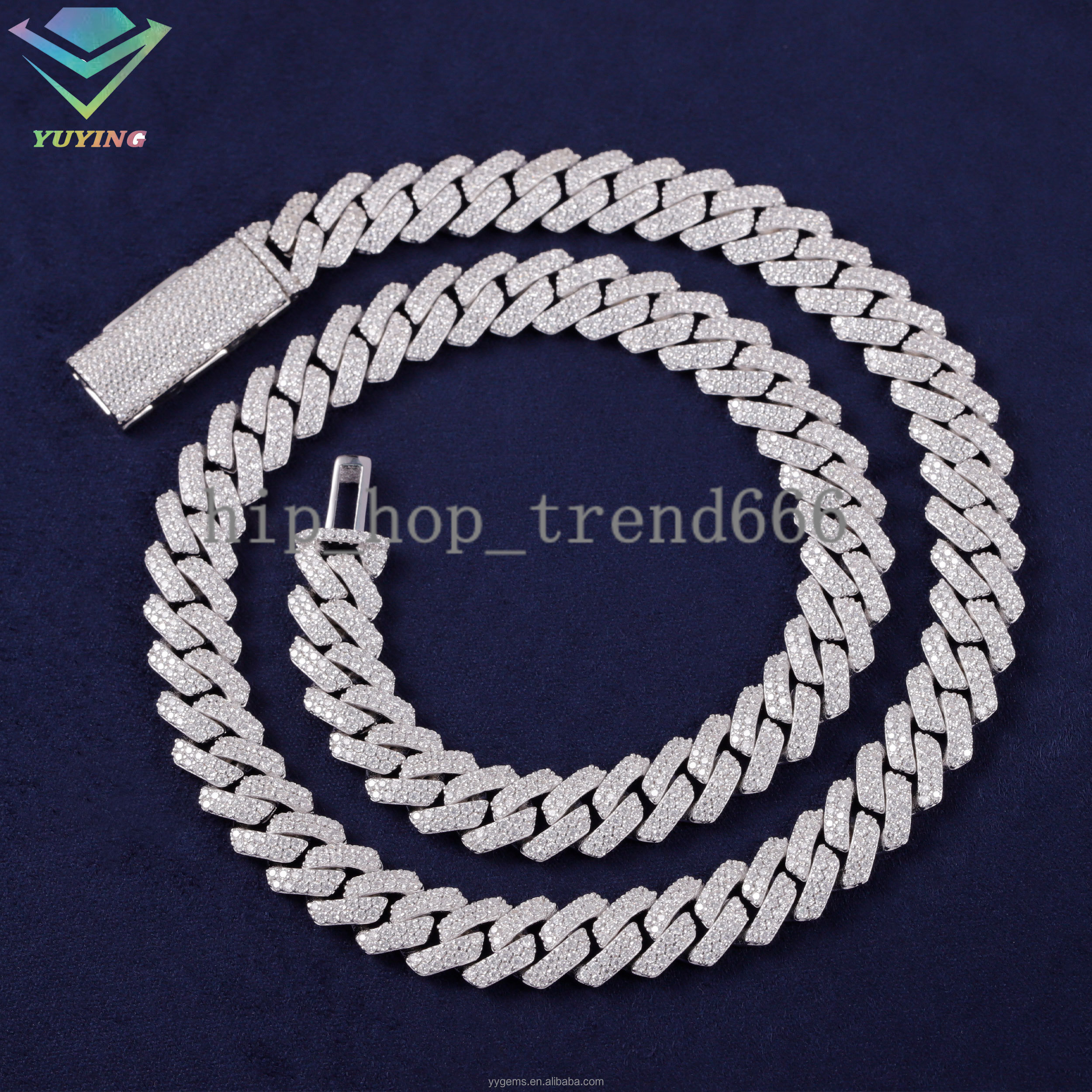 Bestest Selling Wholesale Price 925 Sterling Silver Necklace Hand Set VVS Moissanite 18K Gold Plated 10MM Cuban Link Chains