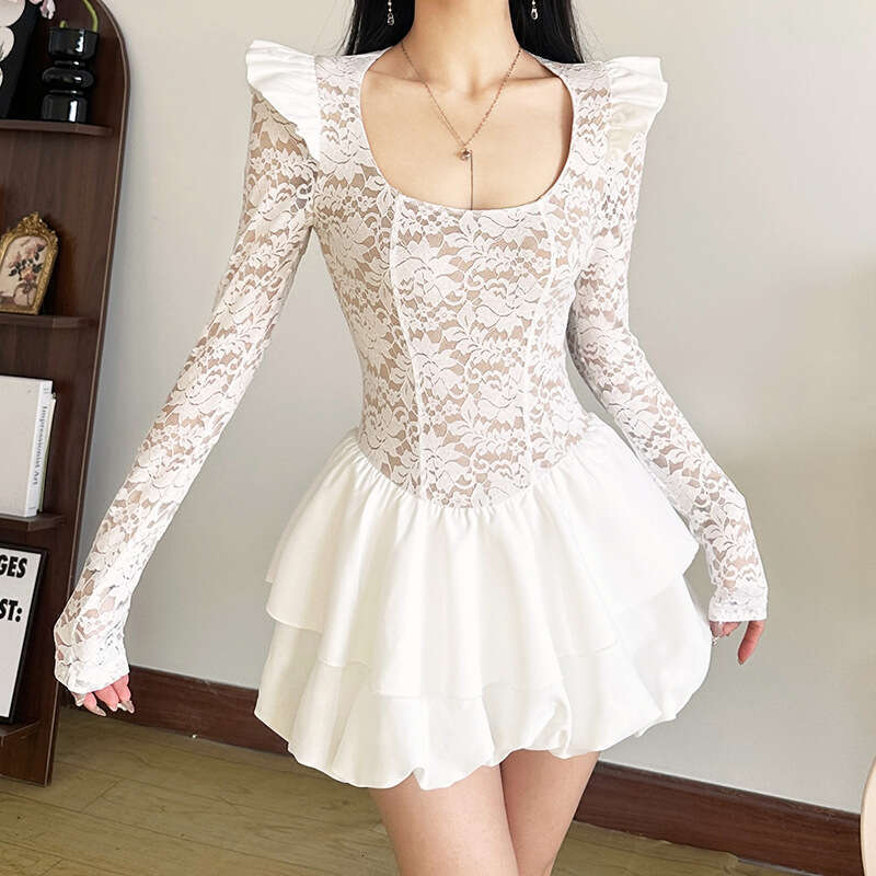 2024 Autumn Winter New Women's Solid Color Slim High Waist Street Fashion Square Neck Long Sleeve Dress 56e