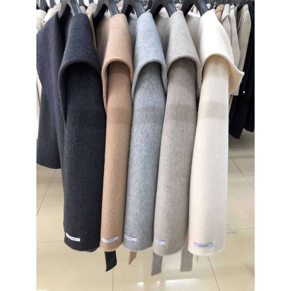 Designer Clothing Hooded Medium-Length Double Sided 100%Wool Coat Women Korean Fashion Loose Winter Jacket 2024 Fashion