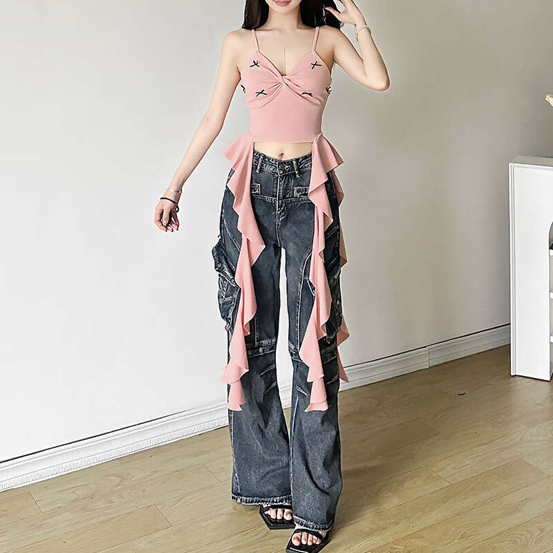 2024 Summer New Street Fashion Bowknot Sexy Strapless Crop Top for Women 489