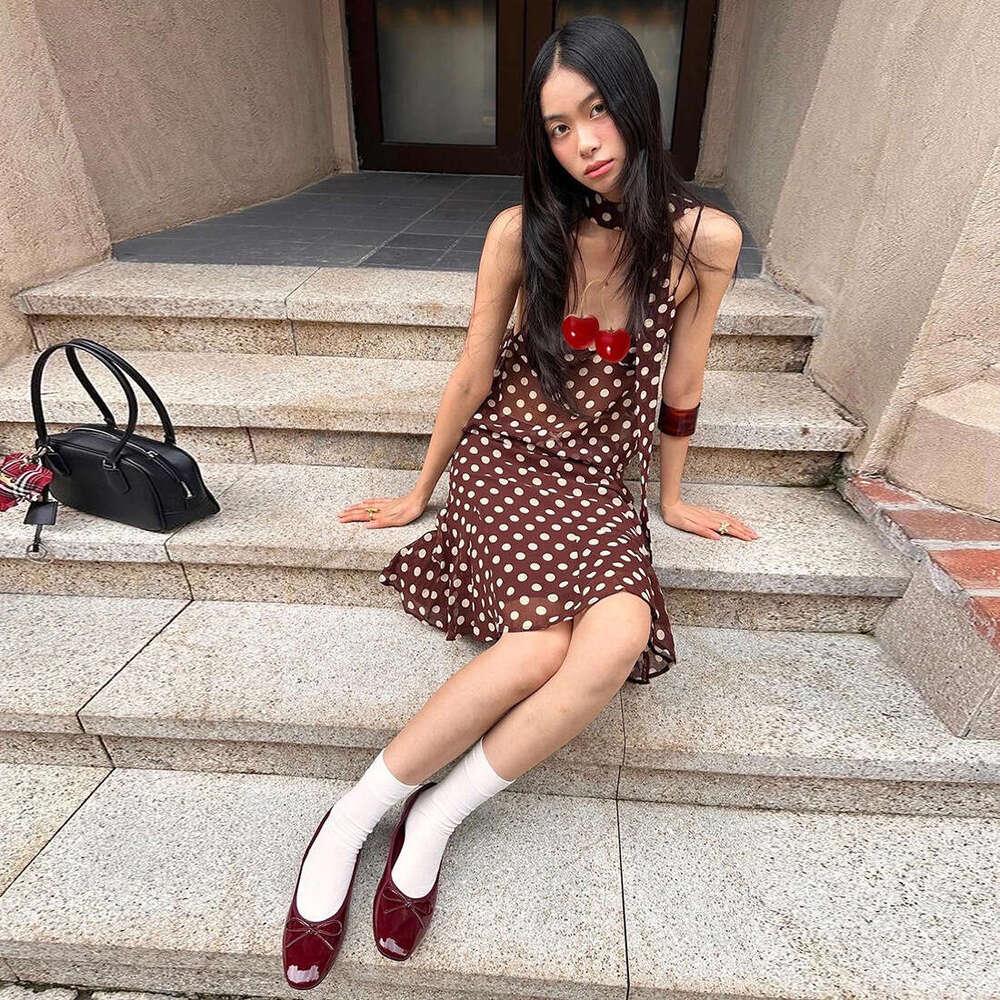 2025 Summer New Sleeveless Slim Top Polka Dot High Waist Elegant Half Skirt Set for Women 67c