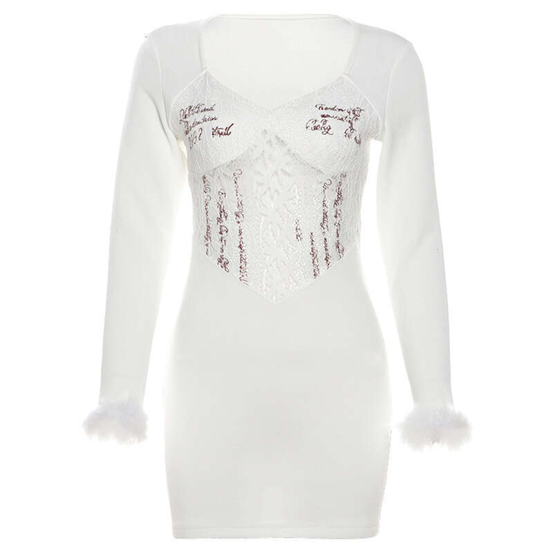 2024 Autumn New Women's Solid Color Slim High Waist Street Fashion V-Neck Long Sleeve Dress 778