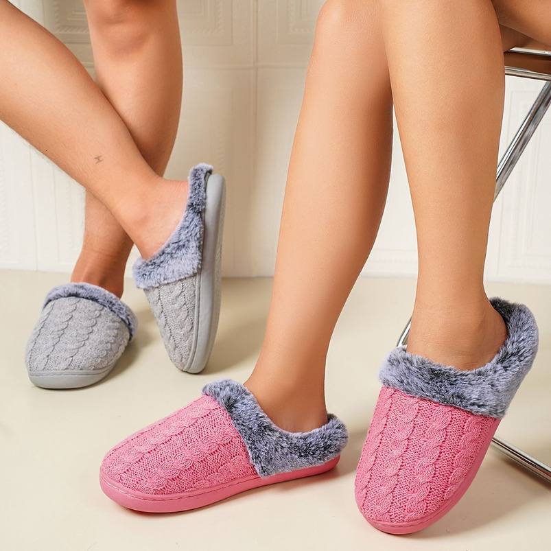 Couple's New Versatile Warm Faded Furry Non-Slip Thickened Cotton Slippers