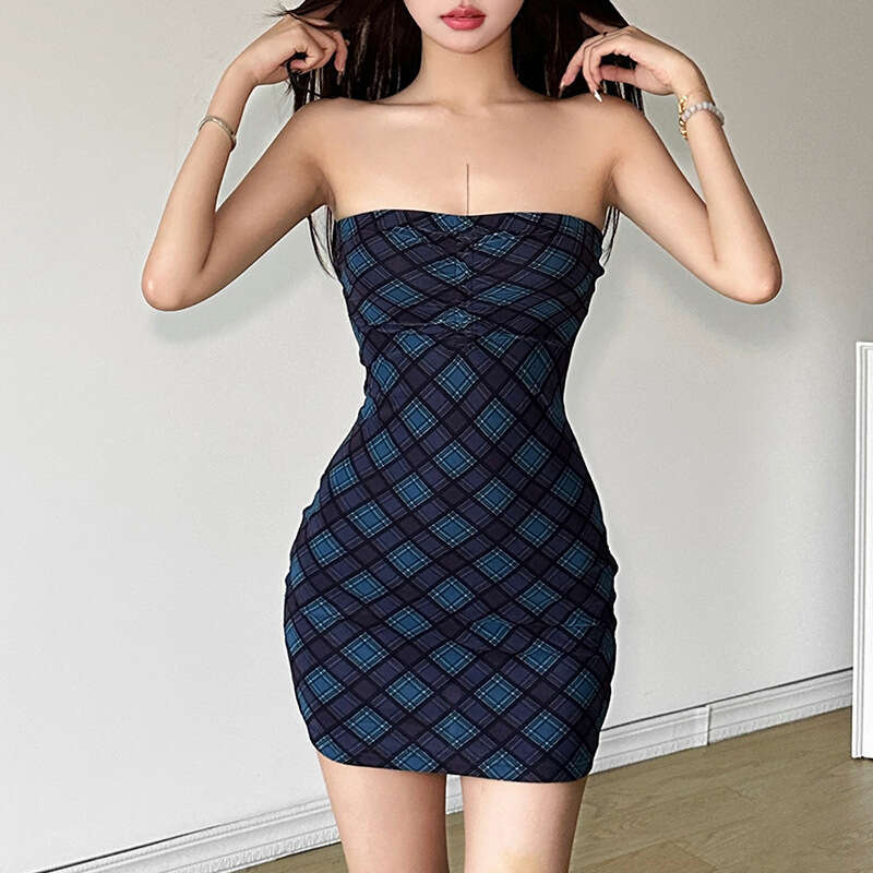 2024 Summer New Women's Solid Color Slim High Waist Fashion Off-Shoulder Sleeveless Dress 8ce