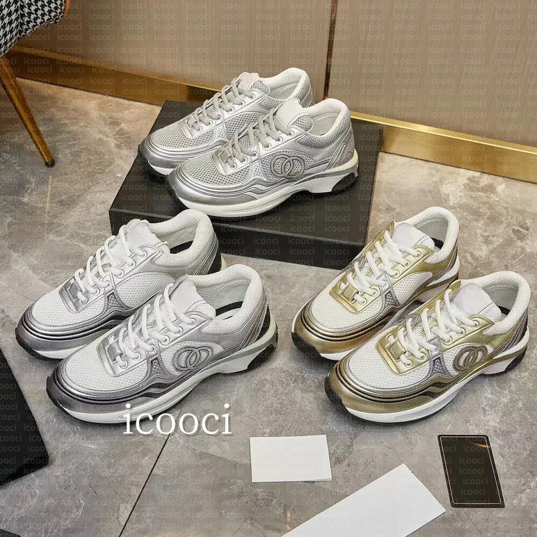 designer shoes Running CCity Shoes Leather Sport Runner Lace Up Sneakers Chan Shoe Gold Silver Metallic Flat Womans Trainer Mesh Calfskin Nylon Reflective EUR 35-42
