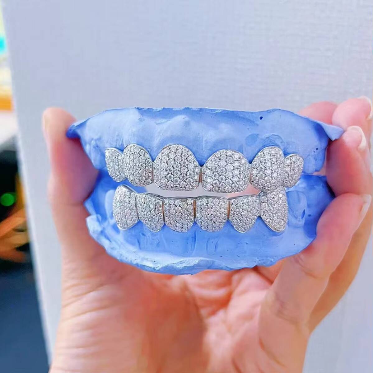 Custom S925 Silver Moissanite Teeth Grillz 6 Top 6 Bottom Iced Out VVS Diamond Jewelry Hip Hop Style