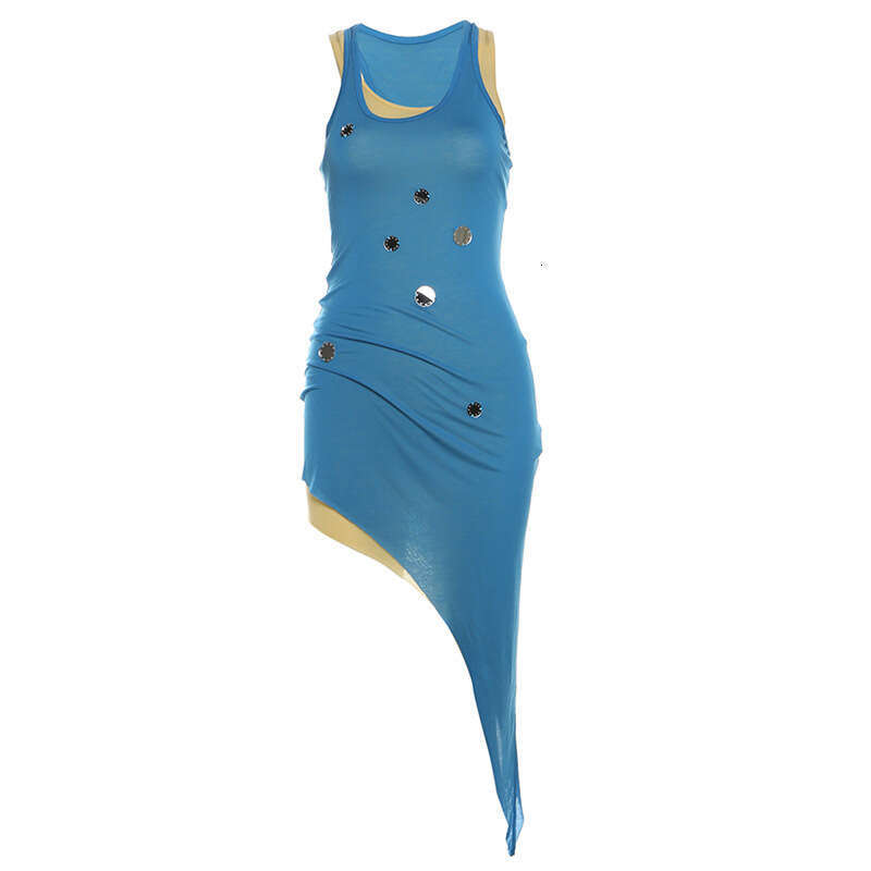 2024 Summer New Women's Solid Color Slim Fashion U-Neck Sleeveless Two-Piece Dress 7a5