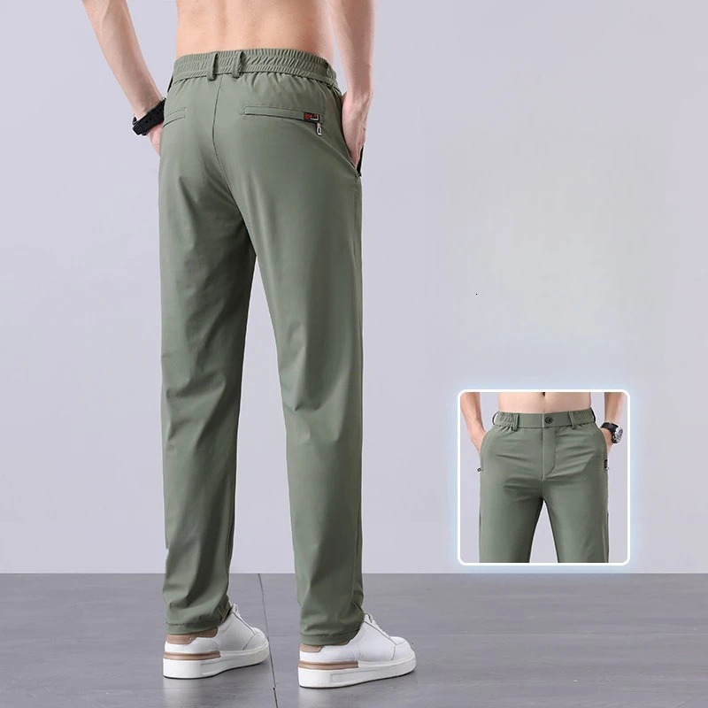 Summer Mens Ice Silk Pants Korean Y2K All Match Elastic Sweatpants Office Business Casual Fashion Straight Suit Trousers 250725