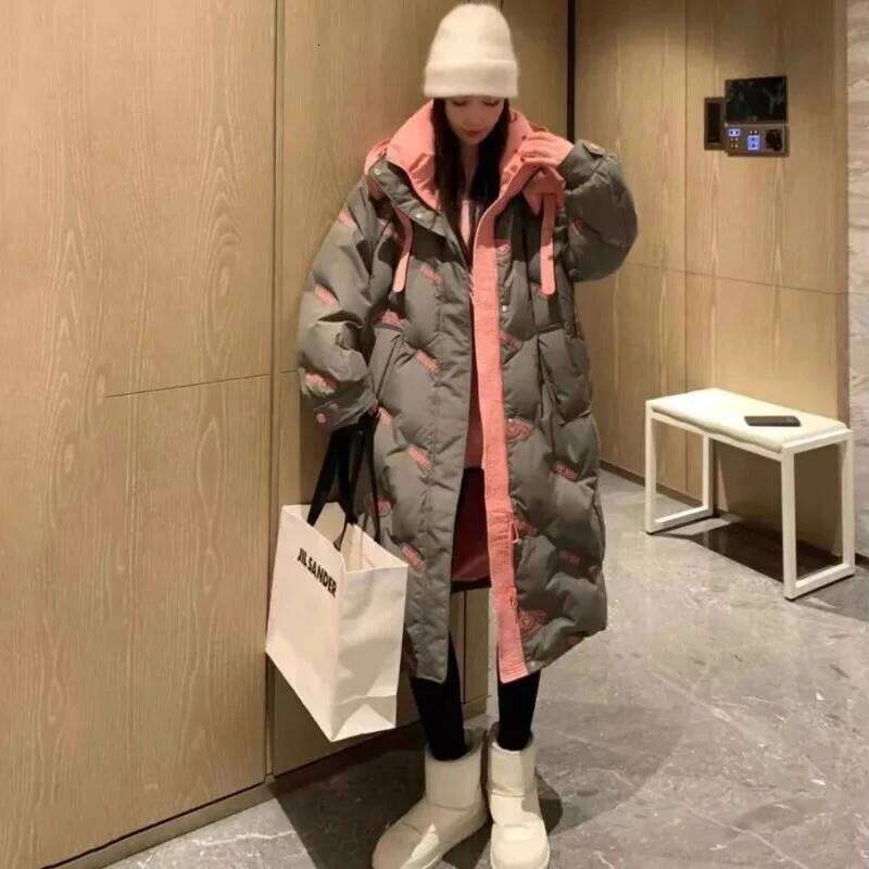 Winter White Duck Hooded Down Jackets New Thickened Warm Cotton Coat Fashion Loose Long Sleeves Parkas Jacket