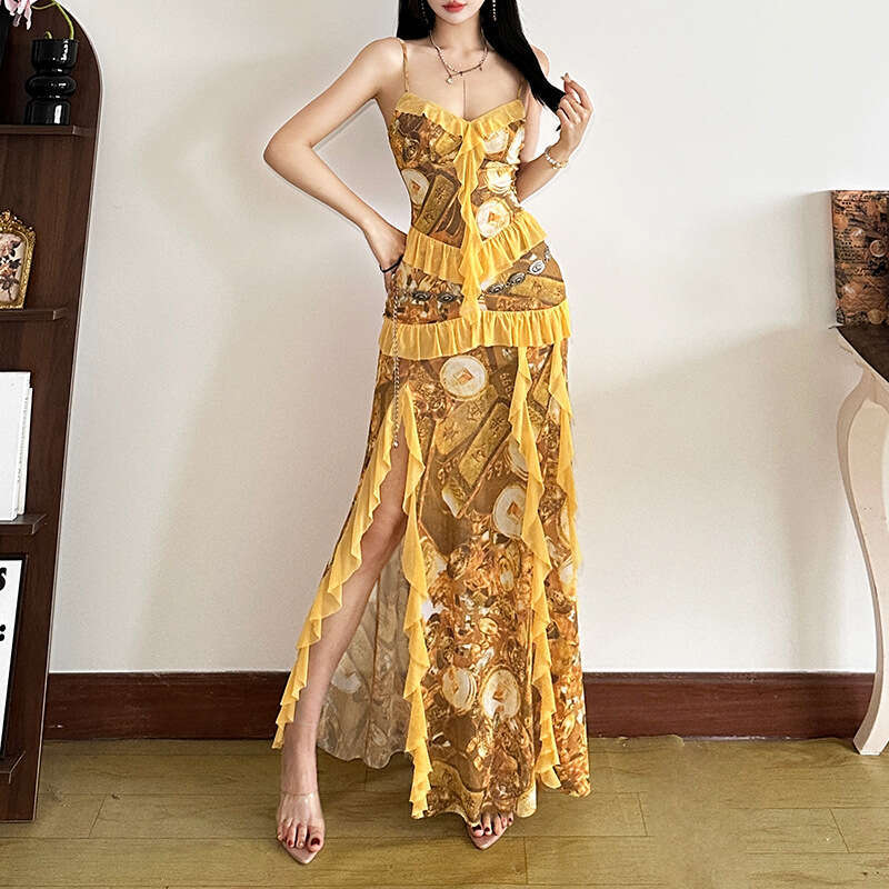 2025 Spring New Women's Solid Color Slim High Waist Fashion V-neck Strap Sleeveless Dress 509