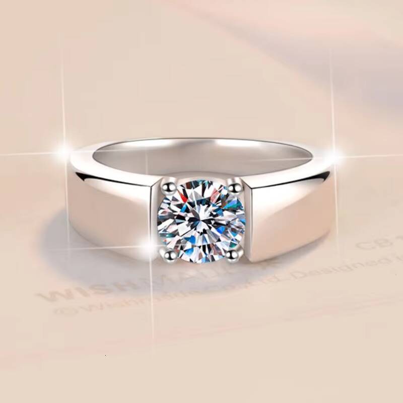 Factory Price Fine Jewelry VVs1 Moissanite 1Ct Round Brilliant Heavy S925 Sterling Silver Rings Band of Men