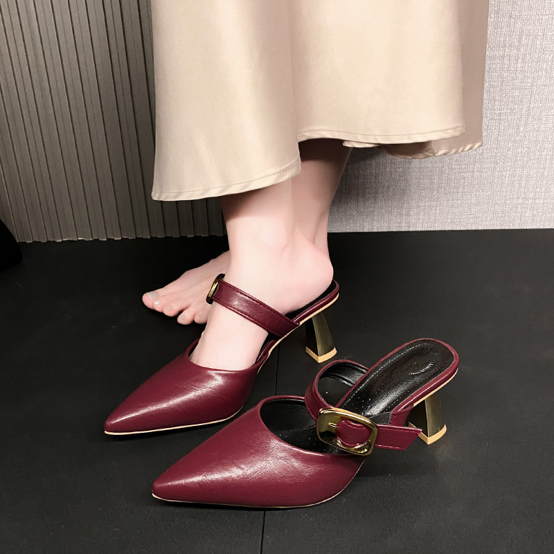 Ddmysports Spring Summer New Elegant French Style High For Women Pointed Mules Thin Heel Sexy Closed Toe Sandals Outdoor Shoes