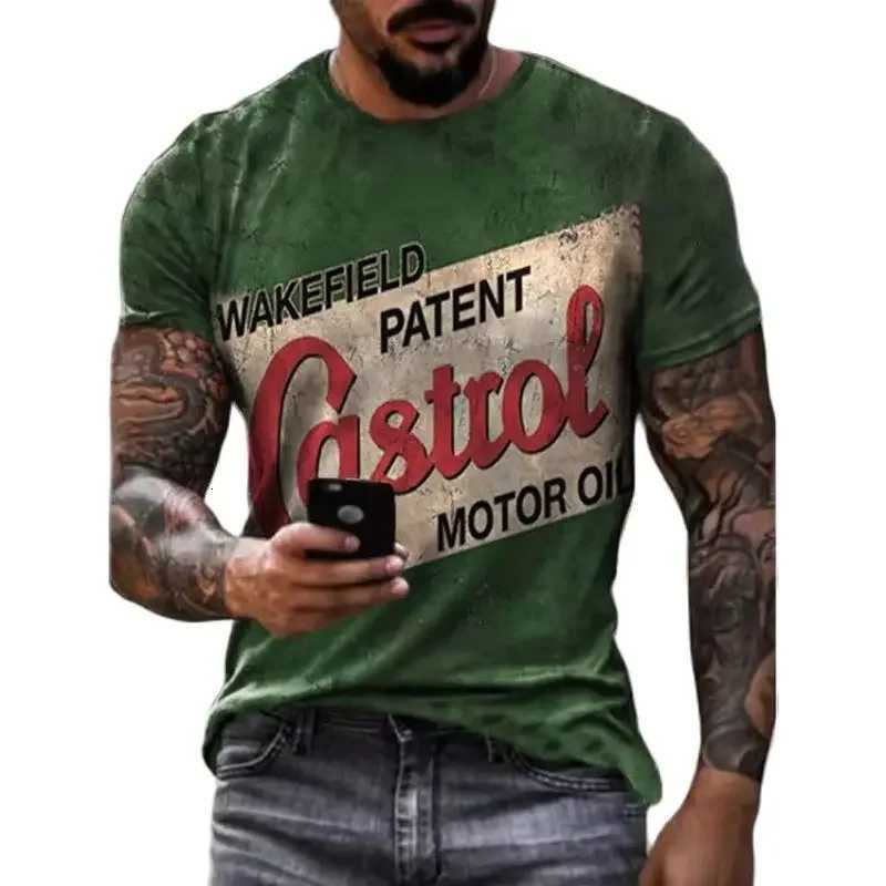 Vintage Mens T-shirts 3D Retro Print Short Sleeve Letter Tops Fashion Oil T Shirt For Mens Motorcycle T-shirts Oversized Tees Y250724