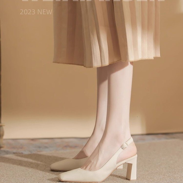 Ddmysports Versatile Closed Toe Sandals For Women New Summer Single Shoes Evening Gentle Style French Square High Heels Outdoor Shoes