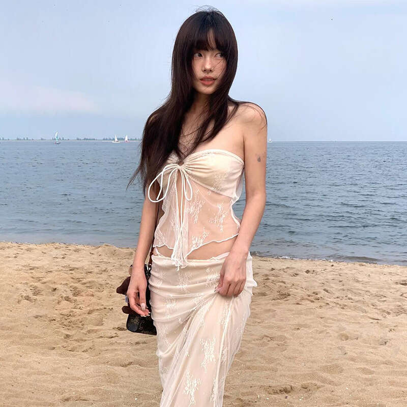 2025 Spring New Women's Solid Color Slim Fit Tube Top Vest Fashion High Waist Skirt Set a10
