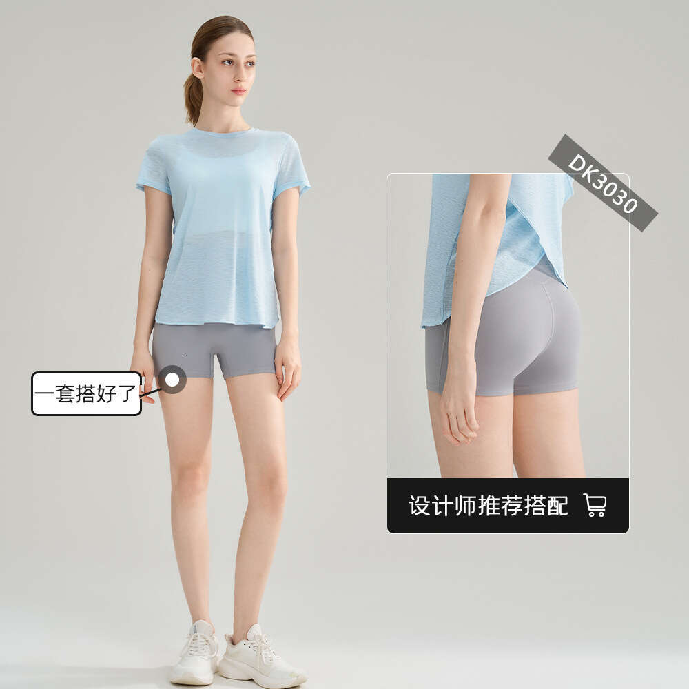 SXZY Bamboo Fiber High-End Hollow Out Backless Outdoor Sports Short Sleeve Top Thin Round Neck Fitness Yoga Cover-Up for Women Summer