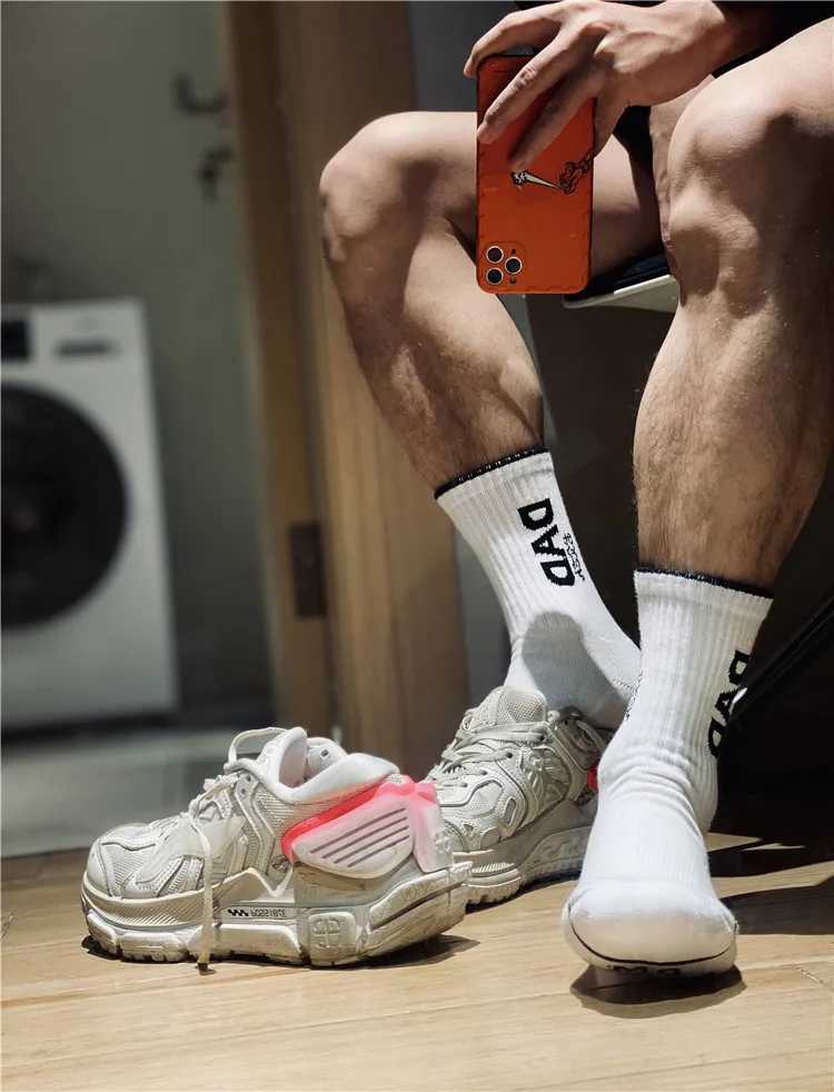 1 Pair Fashion White Unique Design Dad Words Socks Sexy Gay Men Nylon Sports Long Tube Socks Comfortable X250725