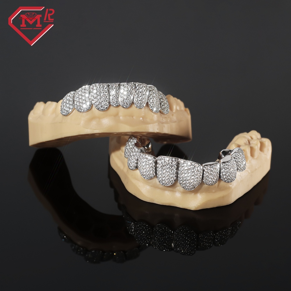 Custom Vvs Moissanite Grillz Diamond Teeth Set 925 Sterling Silver Tone Hip Hop Iced Out Grillz