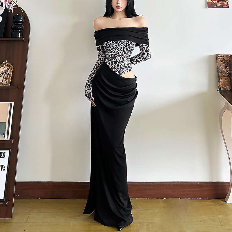 Women's Clothing 2024 Autumn Winter New Street Fashion Sexy Off-Shoulder Long Sleeve Dress 691