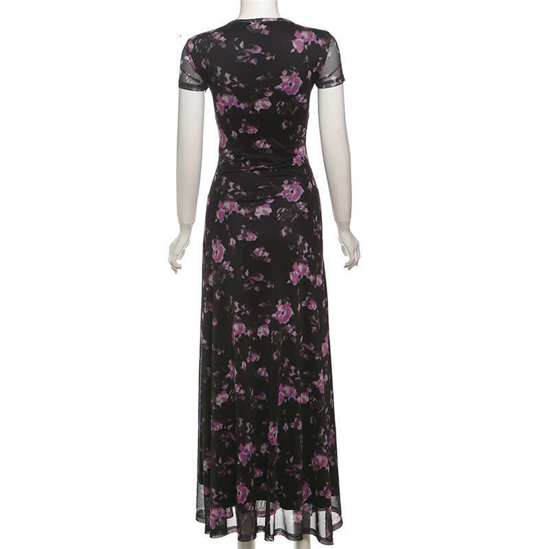 2025 Series Summer New Square Neck Floral Slim Fit Elegant Fashion Casual Long Dress for Women 76d