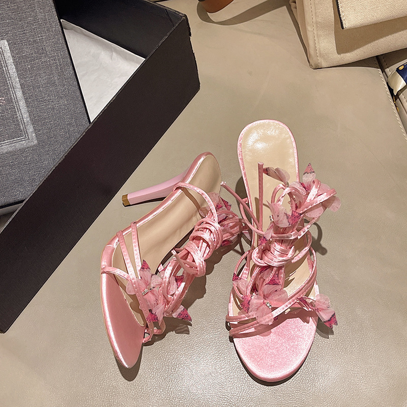 Designer sandals Summer New Fairy Style Lace-Up Bowknot Open-Toe Women, High Heels, Thin Heel Sandals for Women