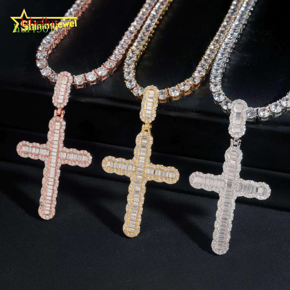 Instock Iced Jewelry Sier Charm Laboratory Silica Cross Pendant for Men and Women