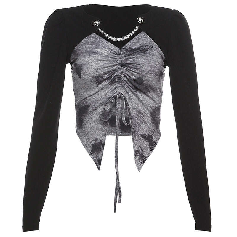 2023 Autumn Winter New Women's Street Fashion Slim Fit Long Sleeve Crop Top T-Shirt 4e2