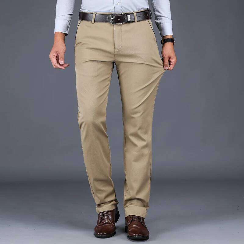 2025 New 98% Cotton Casual Pants Men's Clothing Classic Straight Loose High Waist Elastic Trousers Male Brand Clothes