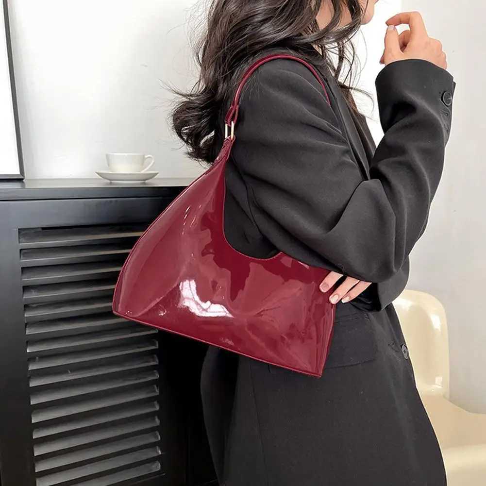 Vintage Glossy Shoulder Bag Fi PU Leather Solid Messenger Bag Bright Wen Purse Underarm Bag Face Texture Shoulder Bag T8K9 Y250725