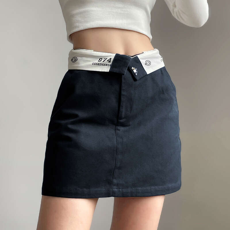 2023 Spring Summer New Women's Solid Color Slim Street Fashion High Waist Printed A-line Skirt 181