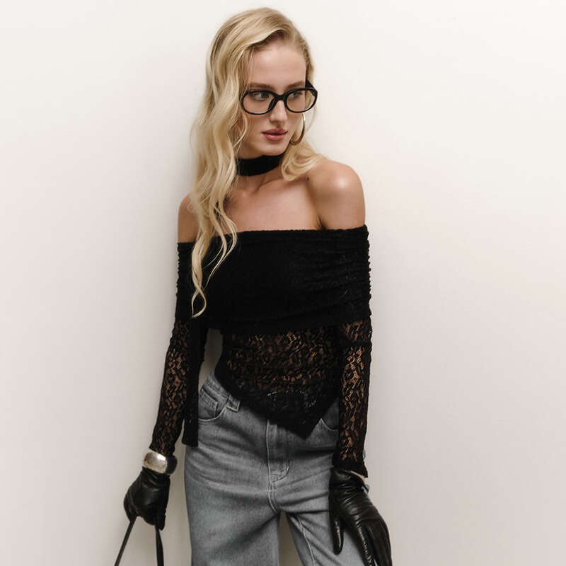 Ytp598 Women's Autumn New Solid Color Off-Shoulder Sexy Strapless Lace Top B5