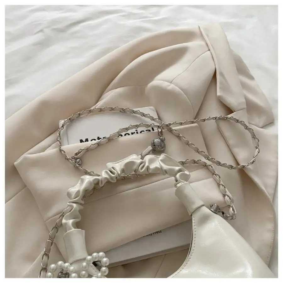 Reliable pleated handbag for women bow tie pendant reliable shoulder bag simple and stylish crossbody bag chain trend Y250725