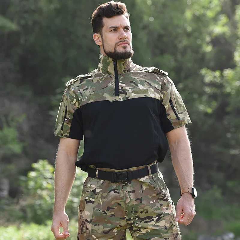 Airsoft Climbing Shirt Camouflage Short Sleeve Hiking Tactical T-shirt Safari Men Working Clothing Combat Shirts Hunting Tee Y250724