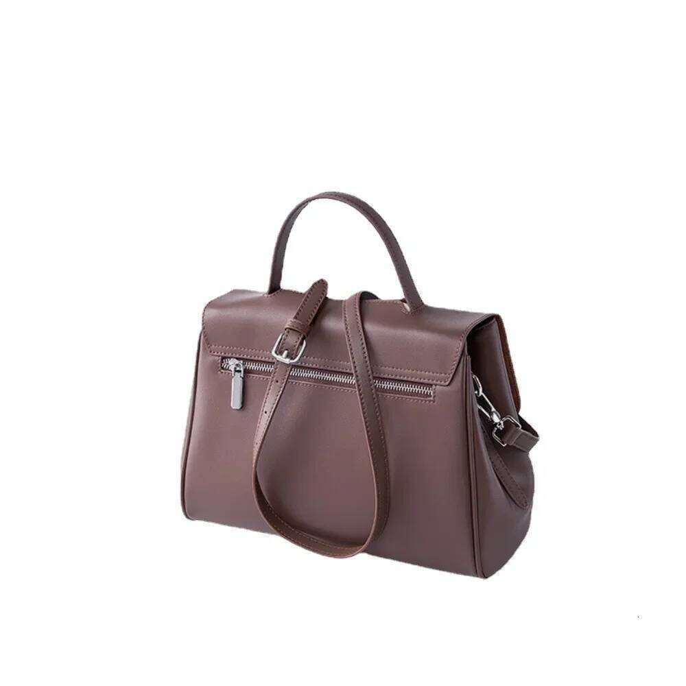 Fashion Large Camel Beige Solid Color Tote Second Layer Split Cow Leather Women's Handbag All-Match Daily-Use Shoulder Bag