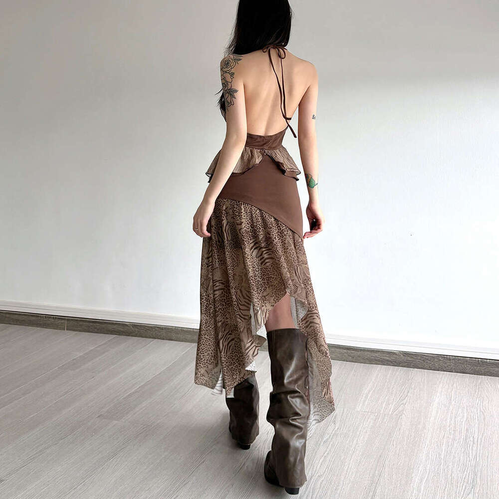 2025 New Summer Hollow Out Halter Neck Backless Slim Top Irregular High Waist Fashion Half Skirt 561
