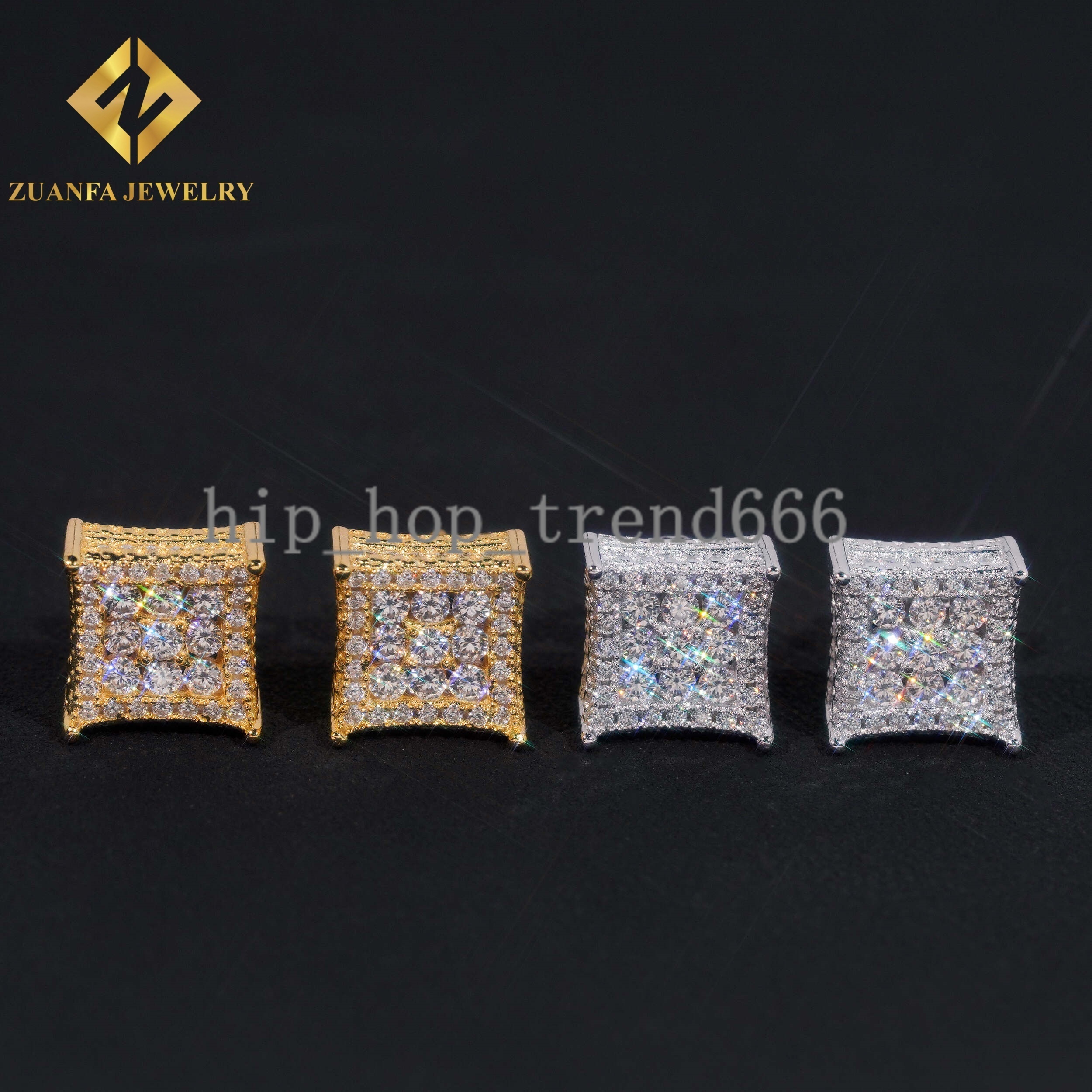 10*10mm Square Stud Earring 925 Silver Moissanite Stud Hip Hop Fine Jewelry Stud Earring for Men Women