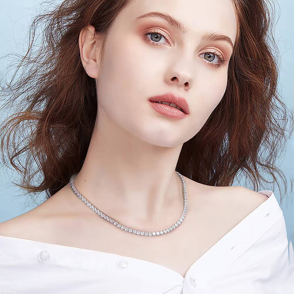 RAKOL DSC74 Gorgeous and Luxury S925 Sterling Silver High-quality Polished Shiny Sparkling Zircon Tennis Chain Necklace