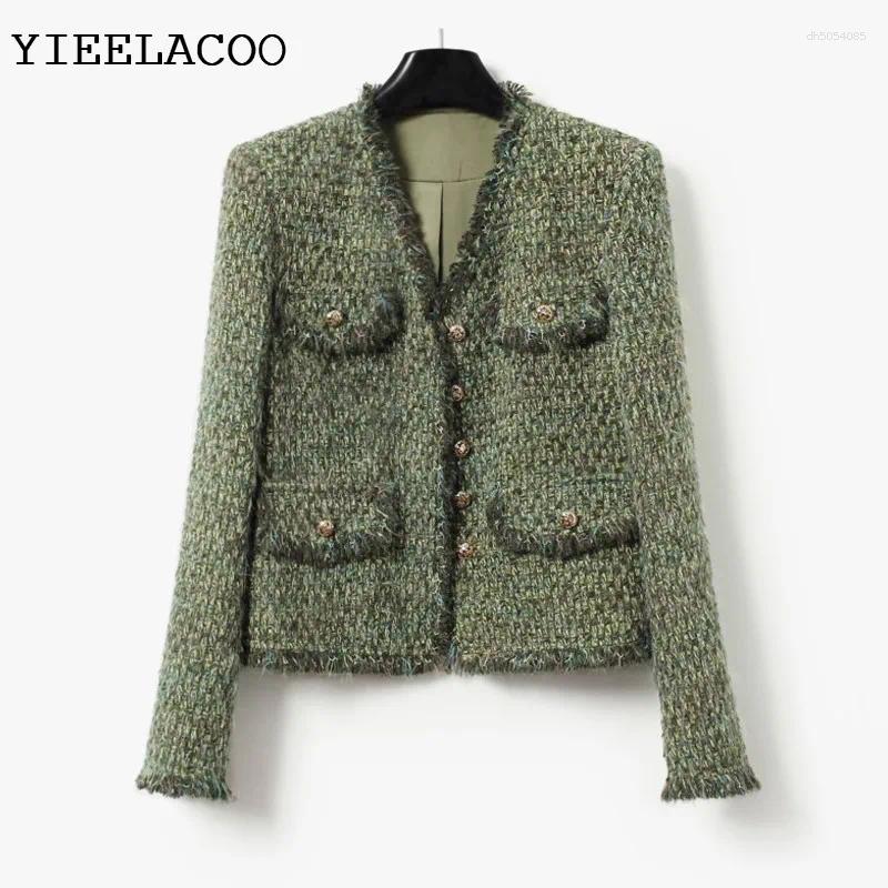 Women's Jackets Green Tweed Jacket Woven Small Fragrance Autumn/winter Clothing Elegant Top For Socialites Tassel Classic