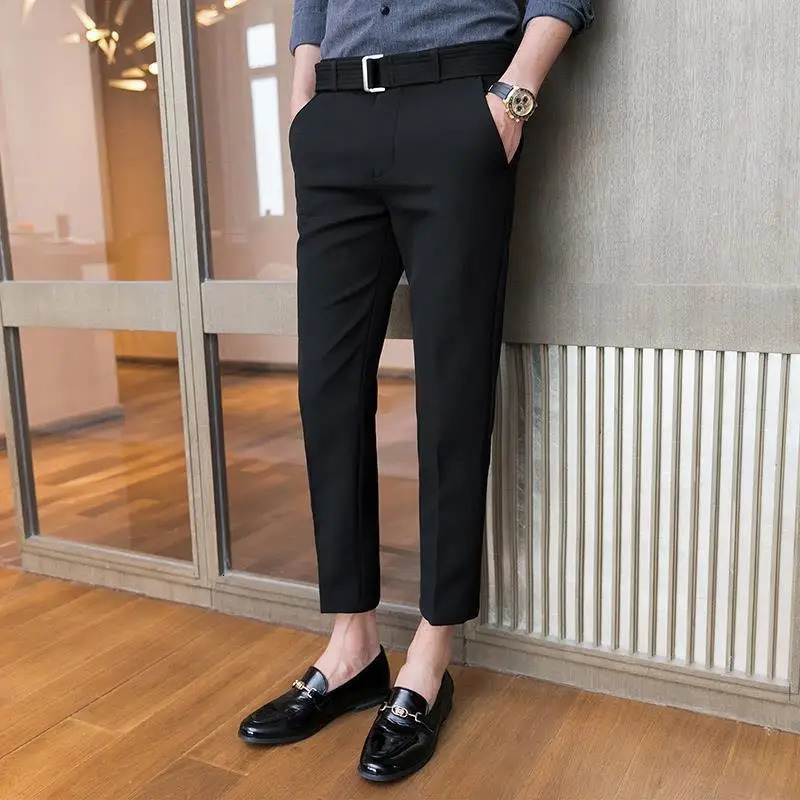 Korean Clothing Men Thin Straight Slim Suit Pants Summer Streetwear Fashion Business Casual Big Size Ice Silk Versatile Trousers 250725