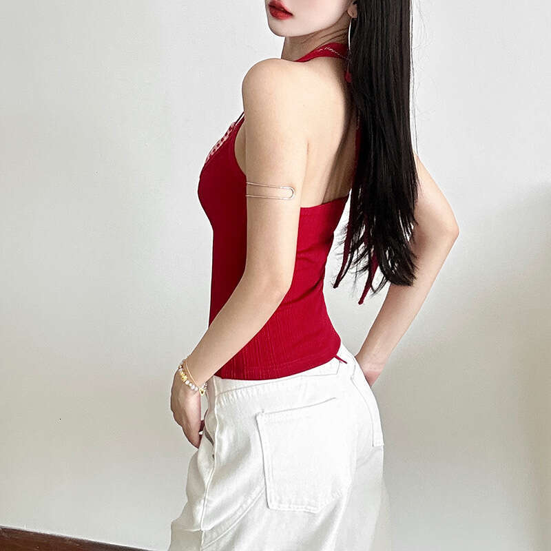 INS Style 2025 Spring New Women's Solid Color Slim Fit Fashion Halter Neck Backless Vest Two-Piece Set 9c7