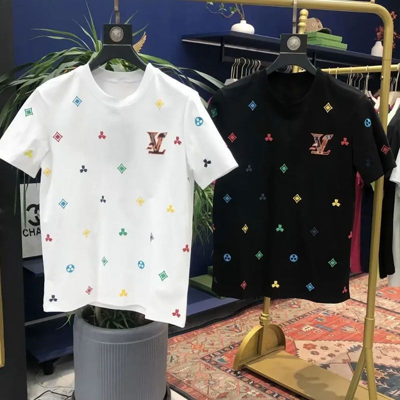 2025s letter embroidered trendy casual versatile men's half-sleeved T-shirt fashionable and versatile light luxury loose clothing
