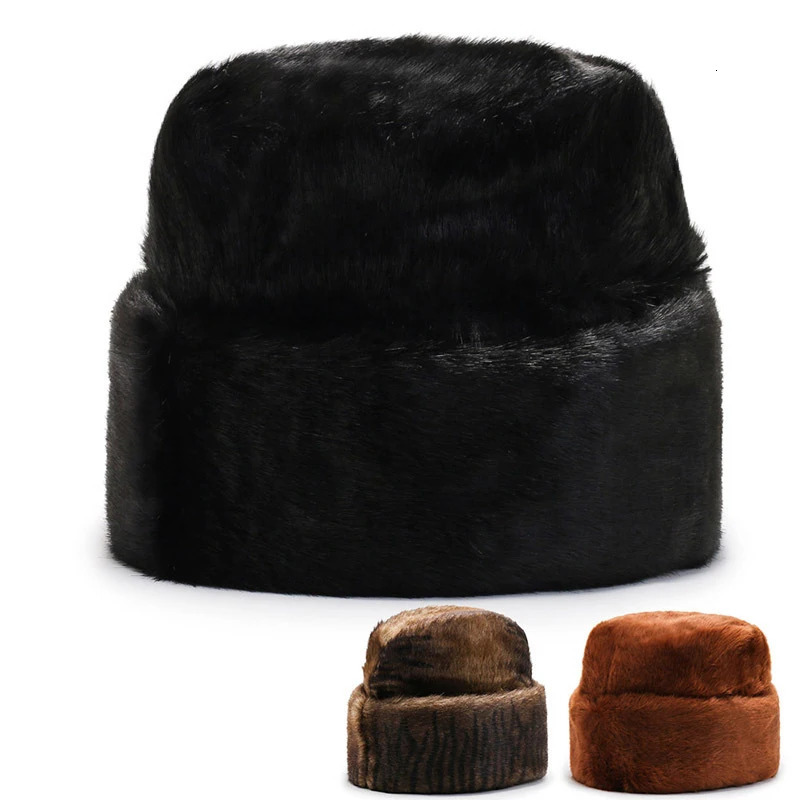 Winter Mink Hair Mens Hat Thick Cold Warm Hat Middle-aged and Elderly Flat Hat Elderly Hat Landlord Presidential Hat 250724