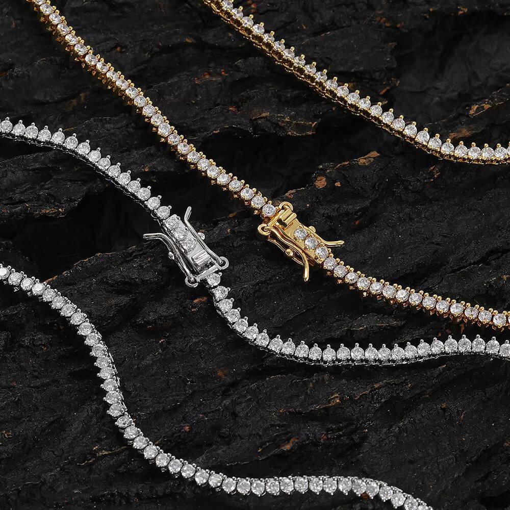 Hot Selling Fashion 2mm Cz Prong Setting Brass 1 Row Tennis Chain Necklace