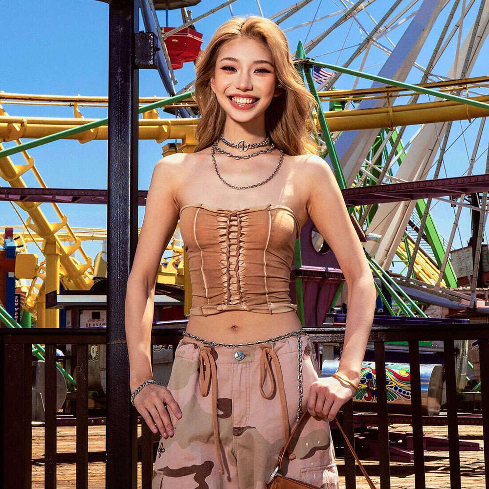 2025 Summer New Style Crop Sleeveless Slim Waist Slimming Versatile Solid Color Tube Top for Women 208